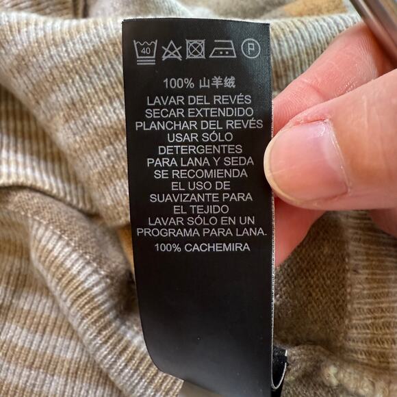 Marks & Spencer Pure Cashmere Striped V-Neck Sweater UK 12 (M/L) Camel Mix - Picture 13 of 14